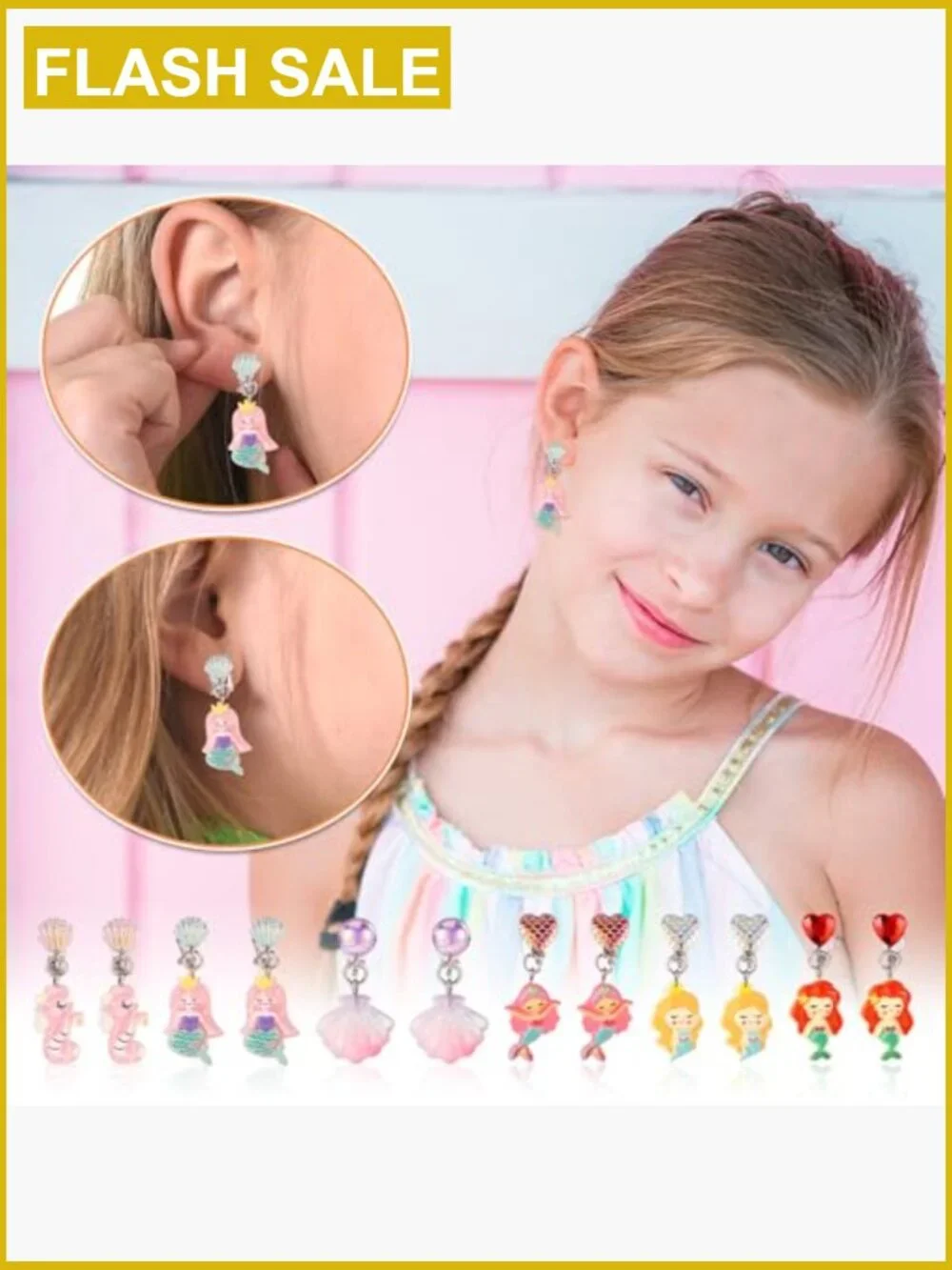 6 Pairs Clip On Drop Earrings Non-Pierced Princess Dress Up Jewelry Set